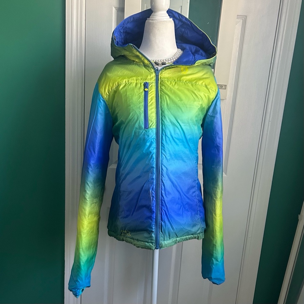 SCOTT Blue Hooded Ski Jacket , Reversible Neon Ombre M 4-6